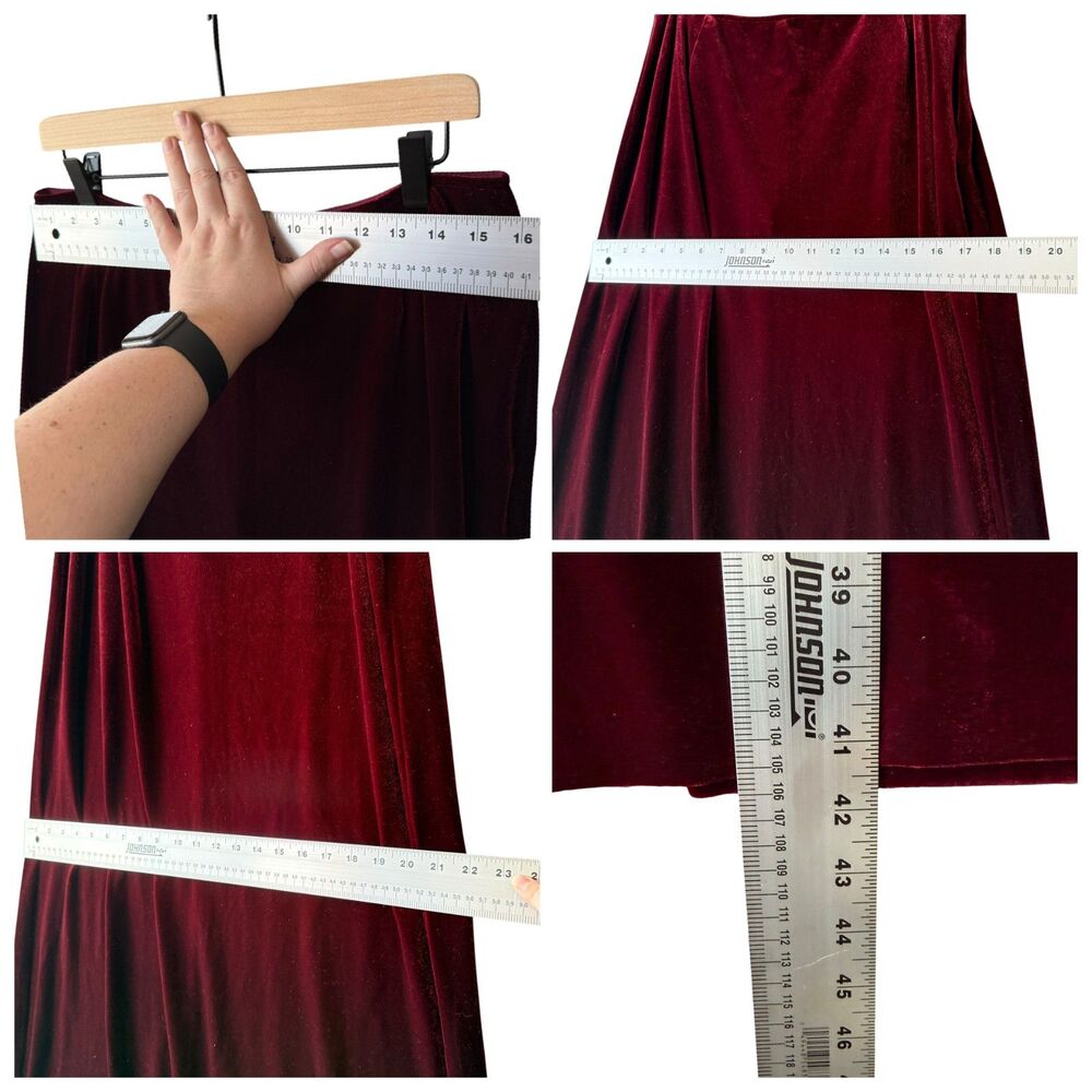 90s Cachet Velvet Maxi Skirt 12 Wine Red Stretch Romantic Whimsygoth Witchy USA - Picture 6 of 10